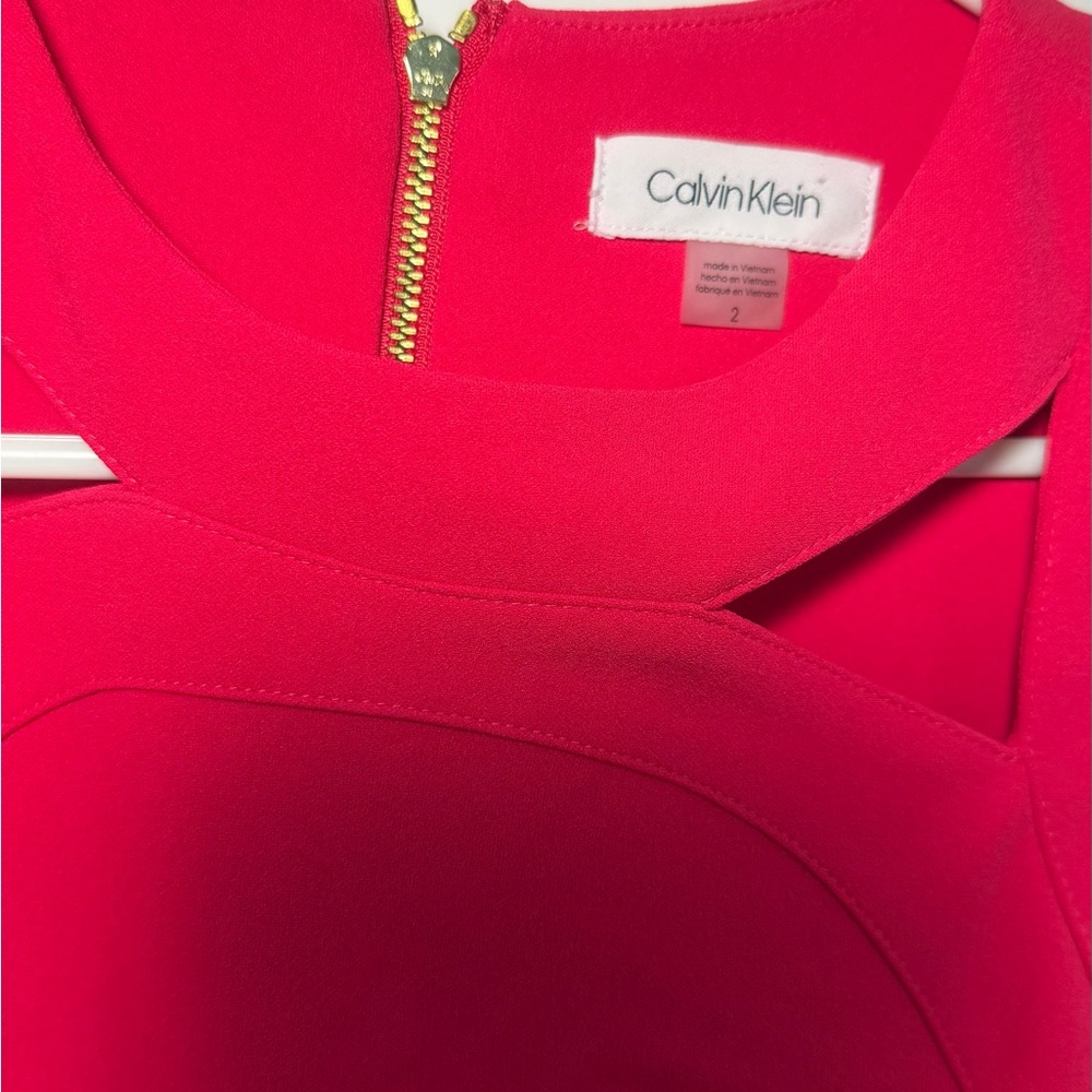 Calvin Klein Vibrant Pink Cutout Detail Dress with Gold Zipper